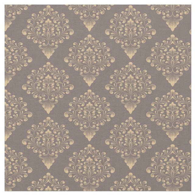 Guld kaffedamask tyg (Närbild)