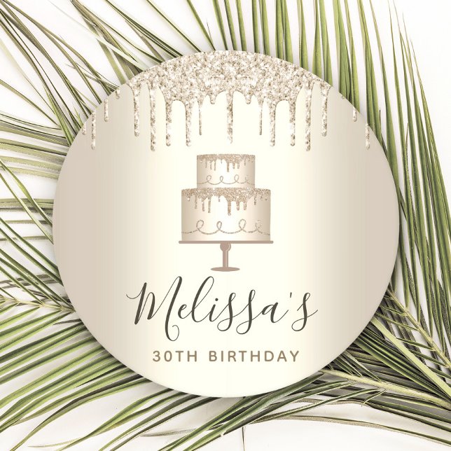 Guld kaka glitter droppar elegant flickaktig glamo underlägg papper rund (Skapare uppladdad)