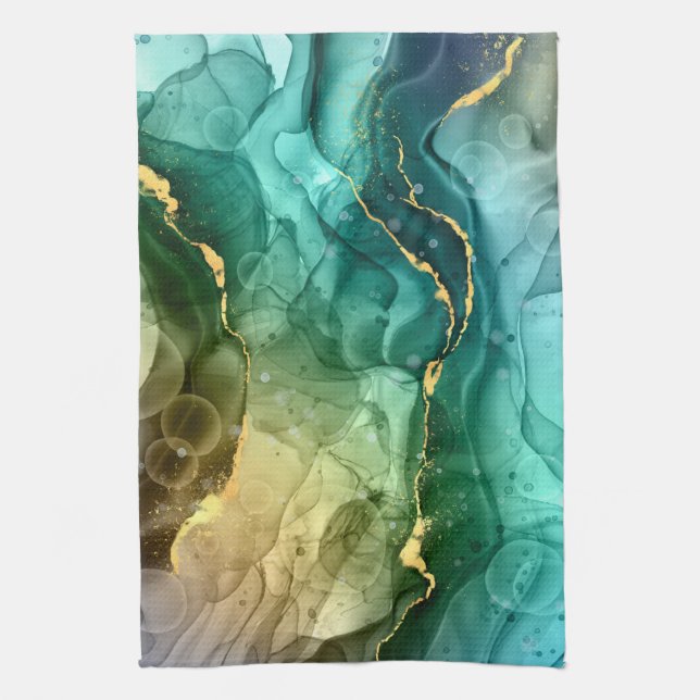 Guld, kalk och Mörk Grått flytande Bläck Kökshandduk (Vertikal)