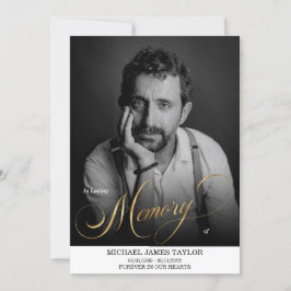 Guld Kalligraffoto i Loving Memory Funeral Inbjudningar