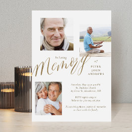 Guld Kalligrafi 3 foto i överljudsminnen Inbjudningar