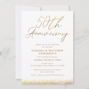 Guld kalligrafi 50-års bröllopsjubileum inbjudningar