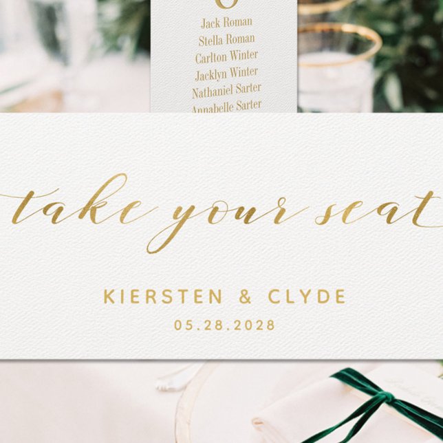 Guld kalligrafi bröllop ta din plats toppkort inbjudningar (Gold Calligraphy Seating Chart Top Card)