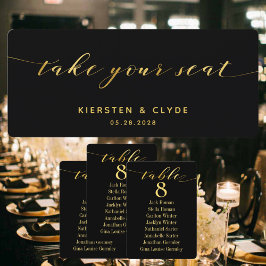 Guld kalligrafi bröllop ta din plats toppkort inbjudningar