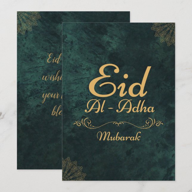 Guld Kalligrafi Eid Al-Adha Mubarak 2025 Julkort (Fram/baksida)