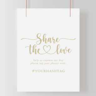 Guld Kalligrafi  Kärlek Hashtag-skylten Poster