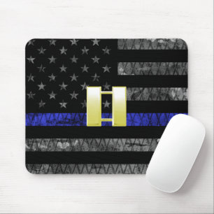 (Guld) Kapten Thin Blue Line Distress Flagga Musmatta