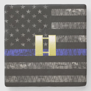 (Guld) Kapten Thin Blue Line Distress Flagga Stenunderlägg