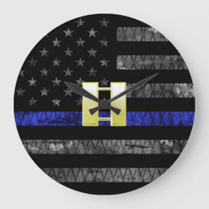 (Guld) Kapten Thin Blue Line Distress Flagga Stor Klocka