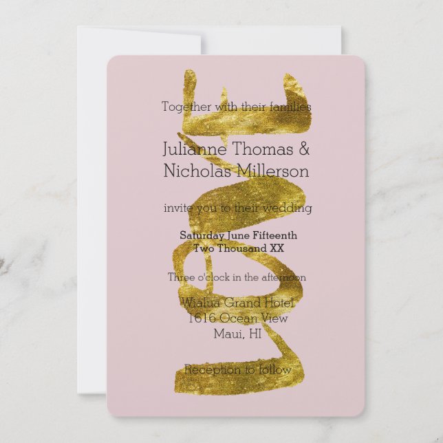 Guld Kärlek är Patient Bröllop Inbjudningar (Framsida)