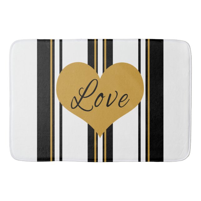 Guld Kärlek Heart Black Guld White Rand Bath Mat Badrumsmatta (Framsidan)