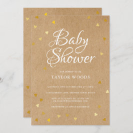 Guld Kärlek Hearts Baby Shower Rustic Kraft Boho Inbjudningar