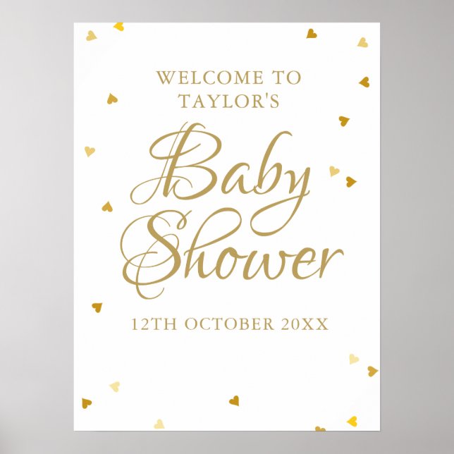 Guld Kärlek Hearts Baby Shower/Sprinkle Welcome Poster (Framsidan)