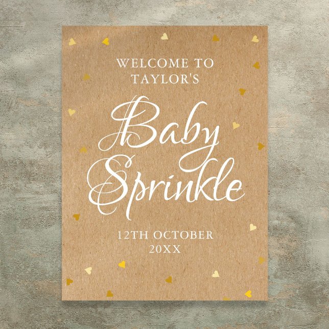 Guld Kärlek Hearts Baby Sprinkle Boho Välkomstteck Poster (Gold Love Hearts Baby Sprinkle Boho Welcome Sign)