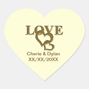 Guld Kärlek Hearts Bröllop par Heart Stickers Hjärtformat Klistermärke