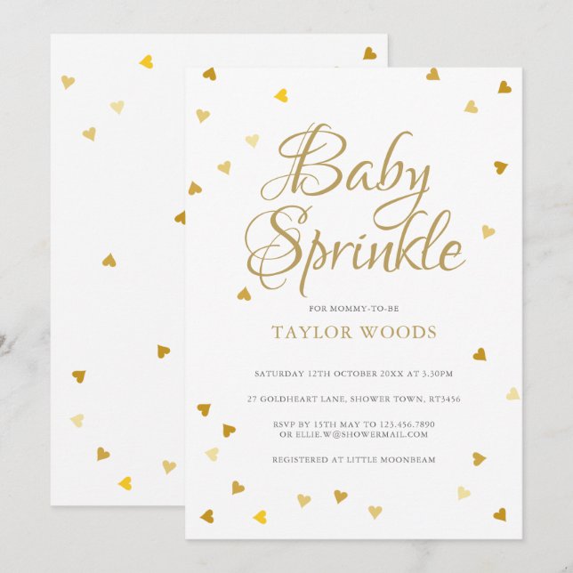 Guld Kärlek Hearts Confetti Baby Sprinkle / Shower Inbjudningar (Fram/baksida)
