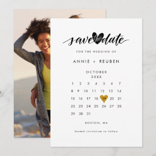 Guld kärlek hjärta kalender foto spara datumet