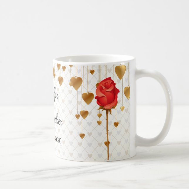 Guld- kärlekhjärtor och rosa bröllop kaffemugg (Höger)