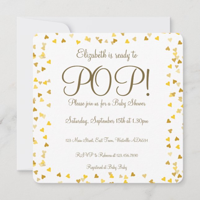 Guld Kärlekshjärta Baby Shower Redo för Små Roligh Inbjudningar (Framsida)