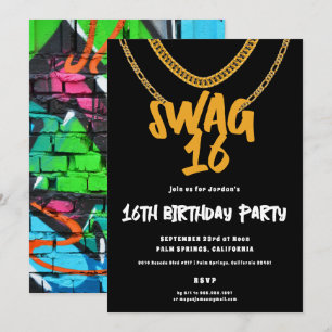 Guld kedja Swag 16 Födelsedagsfest Inbjudningar