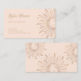 Guld kelestial Sol & Måne på Visitkort