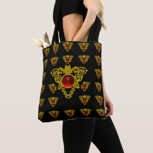 GULD KELTISK KNUT HJÄRTA JUVAL RÖD ÄDELSTEN Svart Tygkasse