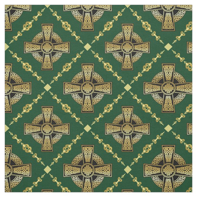 Guld keltiska kor/hjärnformad trasa-grönt tyg (Provkarta)