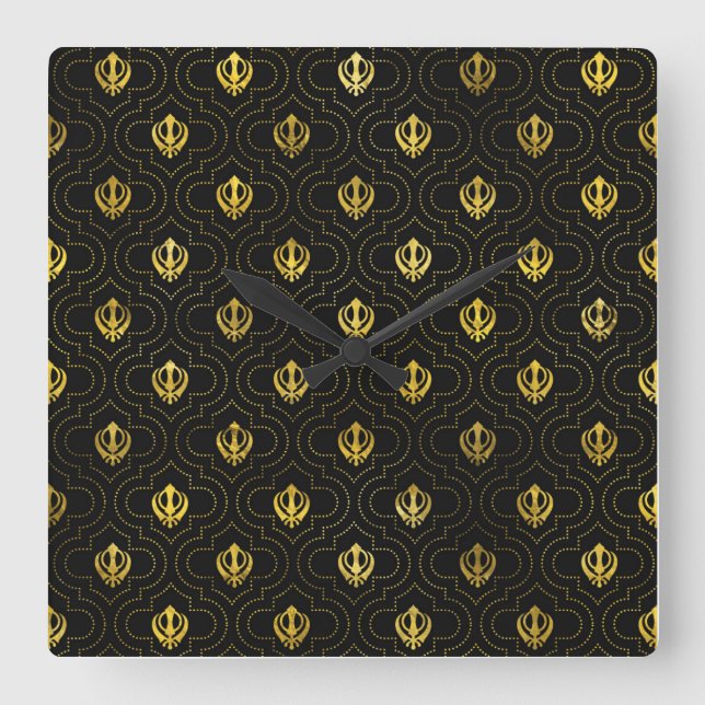 Guld Khanda-symbolen mönster Fyrkantig Klocka (Framsida)