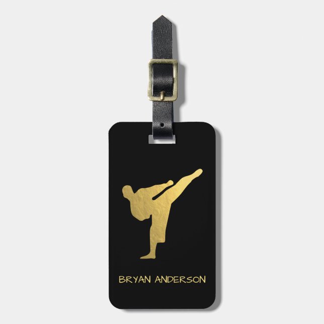 Guld Kickboxing - Karate Luggage Tag Bagagebricka (Vertikal Framsida)
