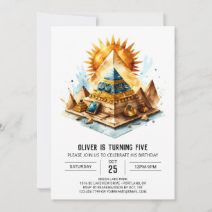 Guld Kids Ancient Egypten Pyramids Birthday Inbjudningar