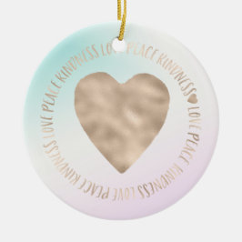 Guld Kindness Kärlek Peace Heart Aqua Rosa Tie Dye Julgransprydnad Keramik