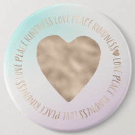 Guld Kindness Kärlek Peace Heart Aqua Rosa Tie Dye Knapp