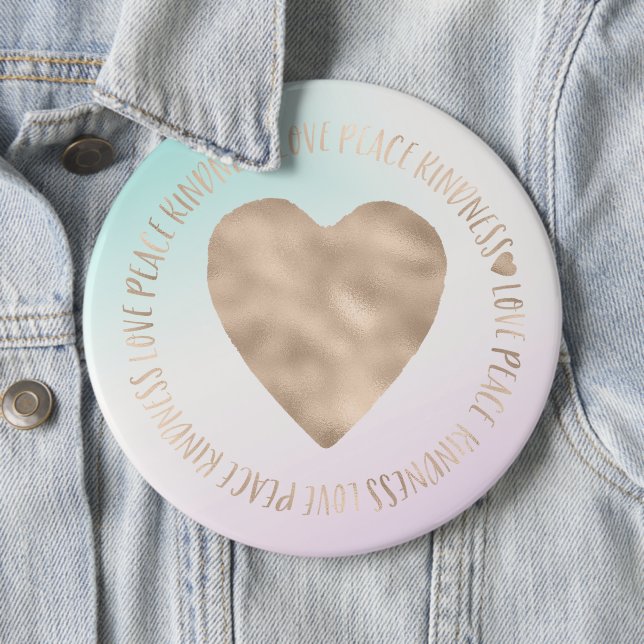 Guld Kindness Kärlek Peace Heart Aqua Rosa Tie Dye Knapp (In Situ)
