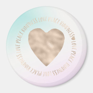 Guld Kindness Kärlek Peace Heart Aqua Rosa Tie Dye Magnet