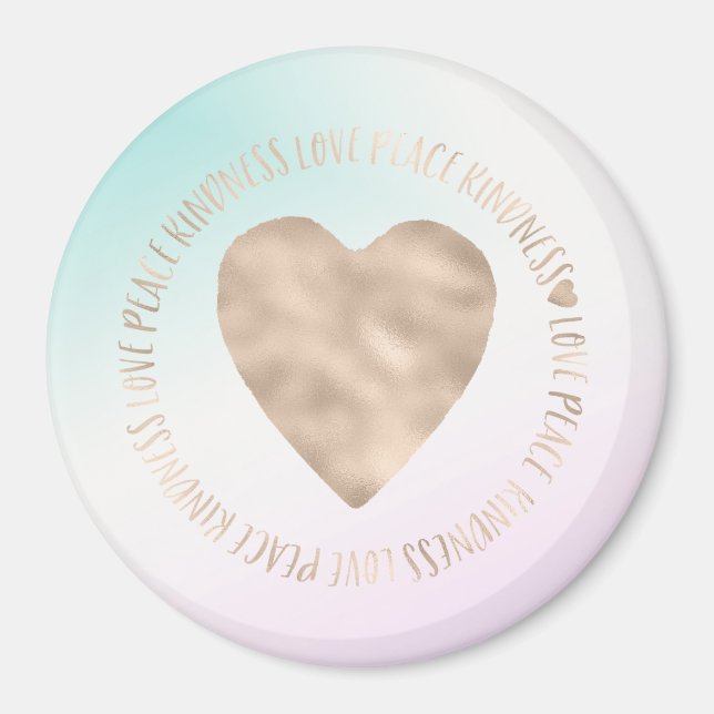 Guld Kindness Kärlek Peace Heart Aqua Rosa Tie Dye Magnet (Framsidan)