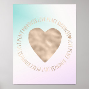 Guld Kindness Kärlek Peace Heart Aqua Rosa Tie Dye Poster