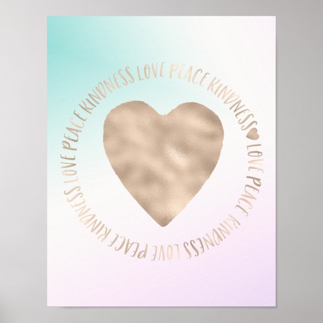 Guld Kindness Kärlek Peace Heart Aqua Rosa Tie Dye Poster (Framsidan)