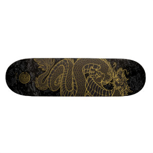 Guld- kinesisk drake på svart skateboard bräda 19,5 cm