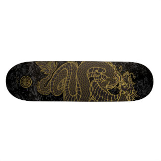Guld- kinesisk drake på svart skateboard bräda 19,5 cm