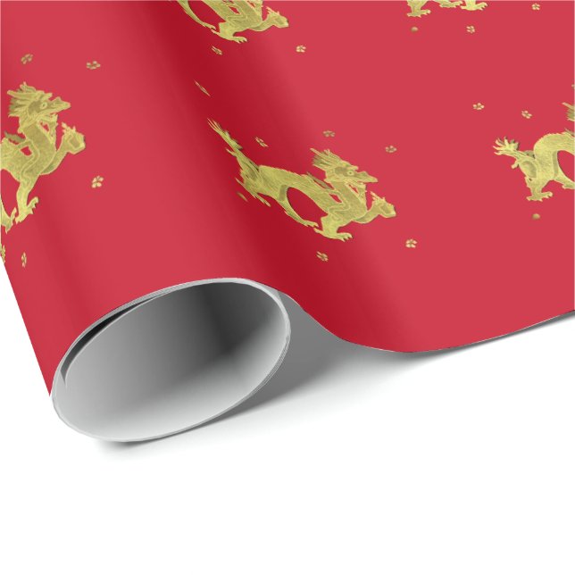 Guld- kinesisk drake presentpapper (Rullad Hörn)