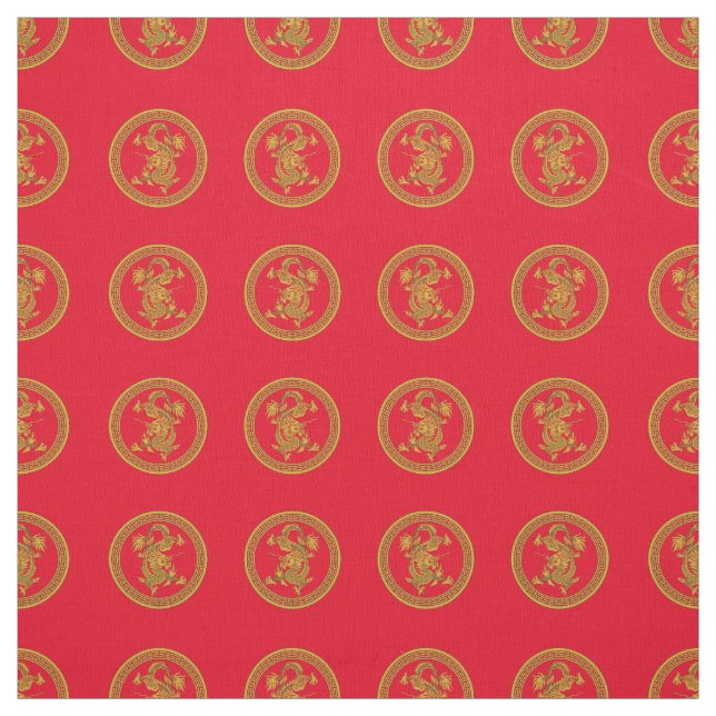 Guld kinesisk drakmedaljon tyg (Provkarta)