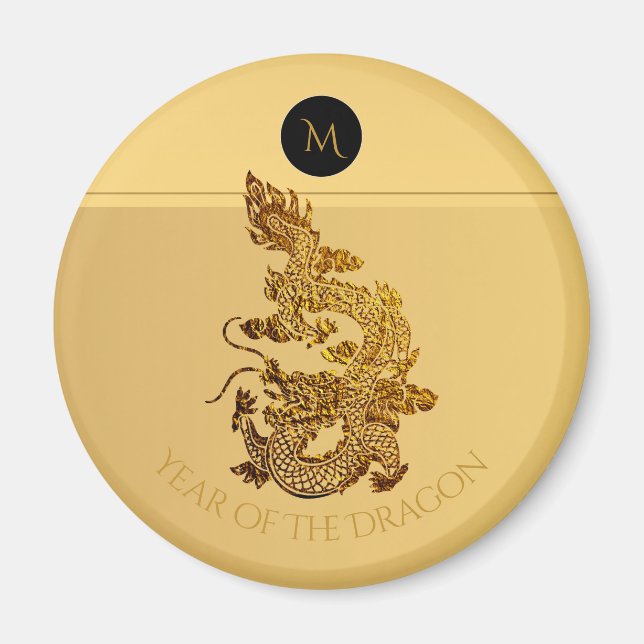 Guld kinesisk drakmer Papercut Monogram födelsedag Magnet (Framsidan)