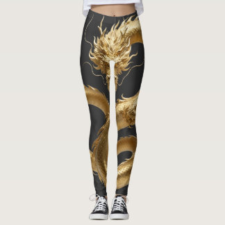 Guld kinesisk drakon konst | Mytisk varelse fant Leggings