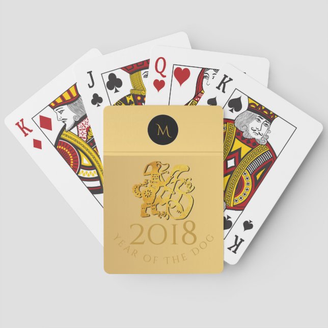 Guld kinesisk Hund Papercut Monogram Spelande C Kortlek (Baksidan)