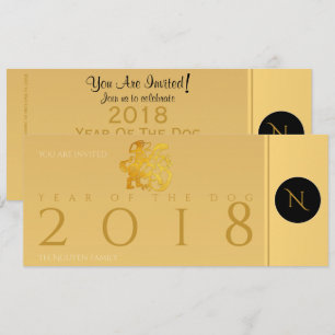 Guld Kinesiskt Hund Papercut 2018, plattkort i mon Inbjudningar