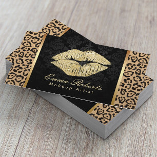 Guld Kiss Leopard Print Damask Makeup Artist Visitkort
