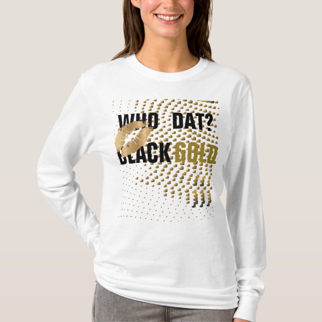 Guld Kiss/Vem data? Svarta guld hjärtan T Shirt (Framsida)