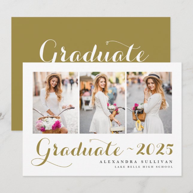 Guld-klass 2025 Photo Collage Studenten Inbjudningar (Fram/baksida)