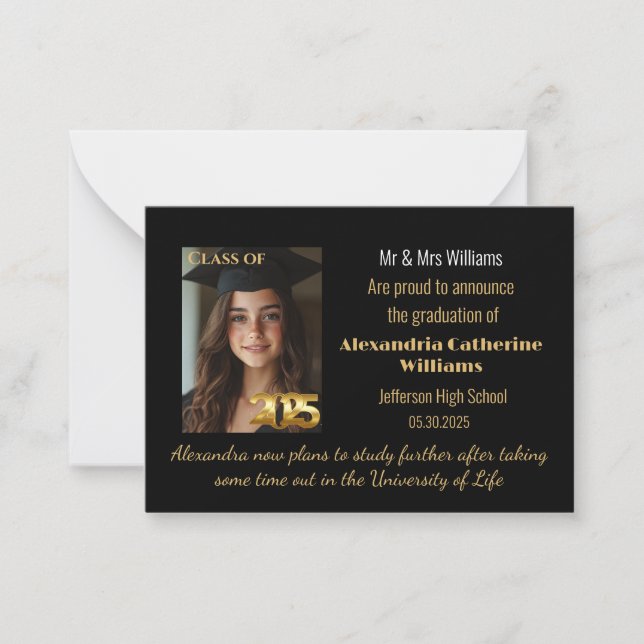 Guld-klass för 2025 Studenten-tilläggskort Anteckningskort (Framsida)