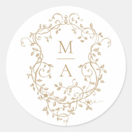 Guld Klassisk Blommig Kröningsmonogram Runt Klistermärke